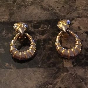 Two tone silver and gold tone clip earrings